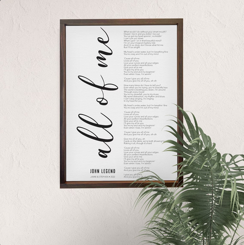 Song Lyrics Wall Art on Canvas — Add Names + Date