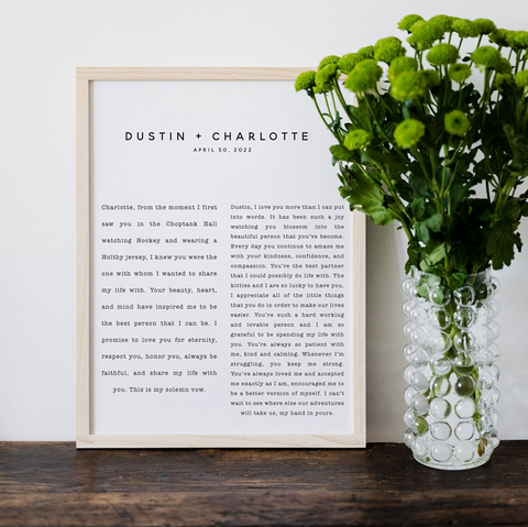 Our Vows Custom Names & Dates — Custom Wood Framed Wedding Print on Canvas