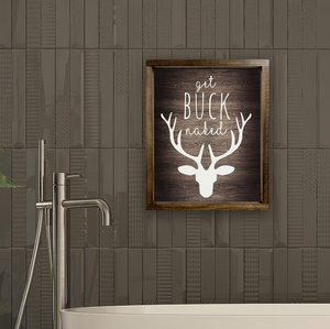 Get Buck Naked — Faux Dark Wood Textured Framed Canvas Print