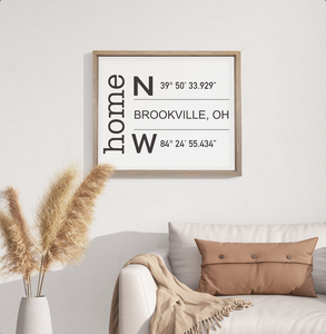 Custom Home Location Coordinates — Wood Framed Canvas Print Wall Decor