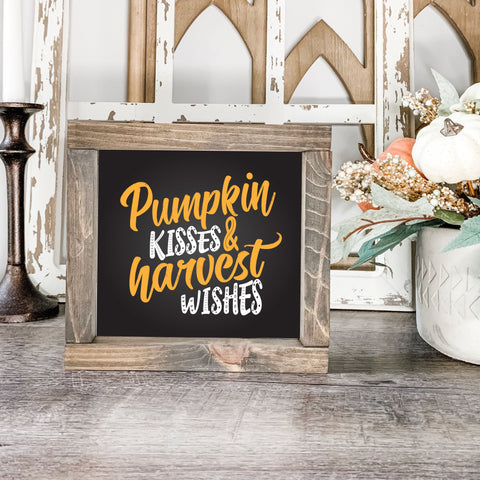 Pumpkin Kisses and Harvest Wishes Framed Canvas Decor, Autumn Fall Decor, Many Sizes Colors and Stain Options, Custom Framed, FREE SHIPPING
