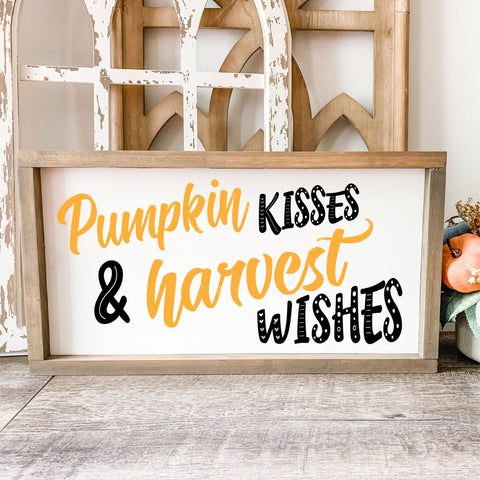 Pumpkin Kisses and Harvest Wishes Framed Canvas Wall Decor, Many Sizes, Colors and Stain Options, Custom Framed, FREE SHIPPING