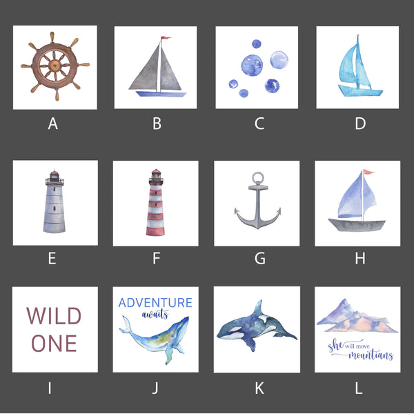 Nautical Water Color Themed Wall Decor, Customizable, Multiple Stain Color Options, FREE SHIPPING