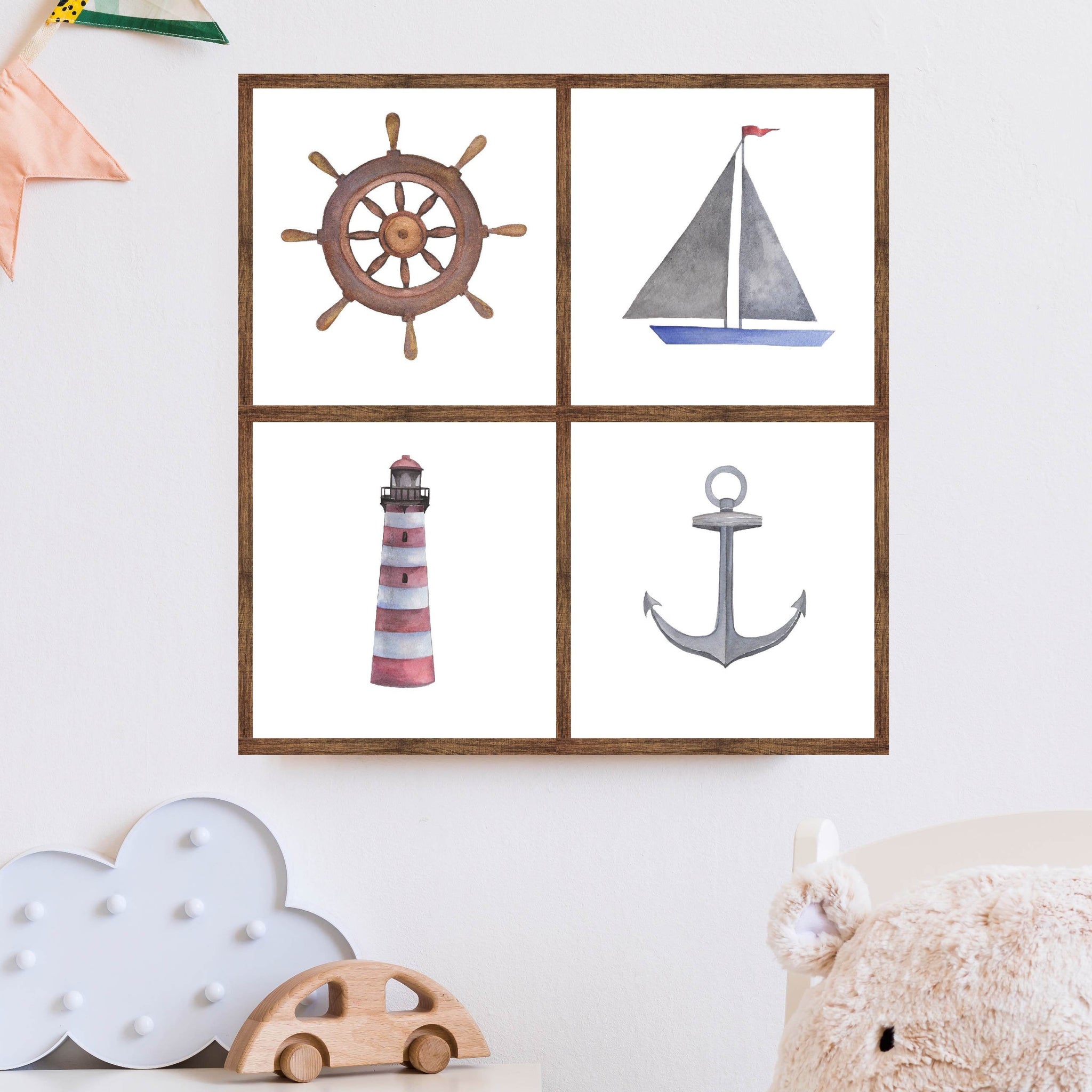 Nautical Water Color Themed Wall Decor, Customizable, Multiple Stain Color Options, FREE SHIPPING