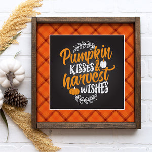 Pumpkin Kisses & Harvest Wishes Plaid Framed Canvas Print, Many Sizes, Colors and Stain Options, Custom Framed, FREE SHIPPING