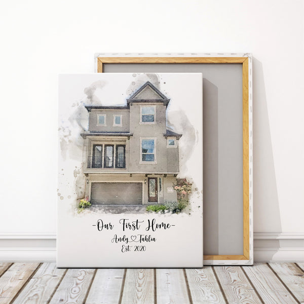 Watercolor Effect House Print, Our First Home Portrait, Watercolor house painting, Realtor Gift