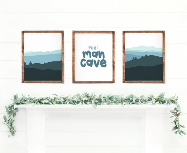 Mini Man Cave, Three Framed Canvases for Kids Bedroom, Cute Kid Bedroom Decor, Multiple Frame Stain Options