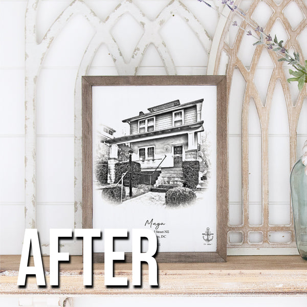 Our First Home Portrait, Pencil Sketch Effect on Canvas, Drawing of House, Framed Canvas Wall Art