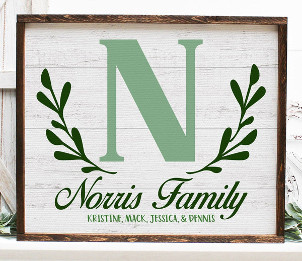 Personalized Family Initial Framed Canvas Print, Wood Textured Print, Family Wall Decor,  Multiple Background + Stain Options, FREE SHIPPING