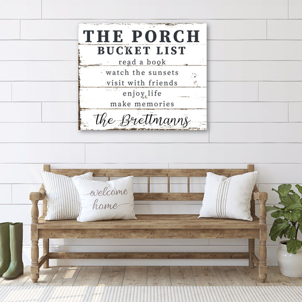 The Porch Bucket List, Personalized Canvas Wall Decor, Many Sizes and Stain Options, Custom Framed, FREE SHIPPING, Mothers day gift